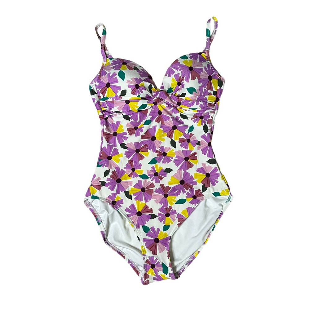 Kate Spade White Twist Front Wallflower Padded Adjustable One Piece Swim Suit